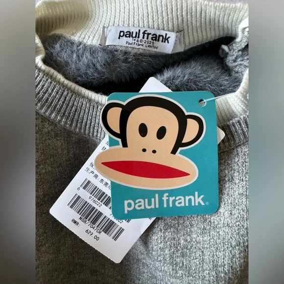 NWT Men’s Paul Frank Gray Fleece Lined Faux White Layer Detail Winter Sweater - Picture 3 of 6